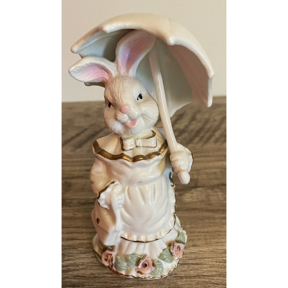 Vintage K's Collections Ceramic Bunny With Purse and Umbrella